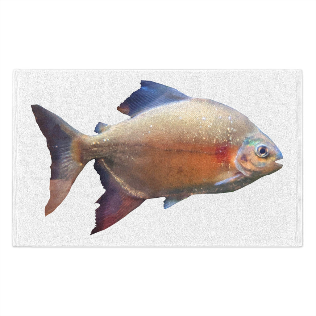 Peach Fish Rally Towel, 11x18 inches, featuring soft cotton and printed mink polyester, ideal for personalization.