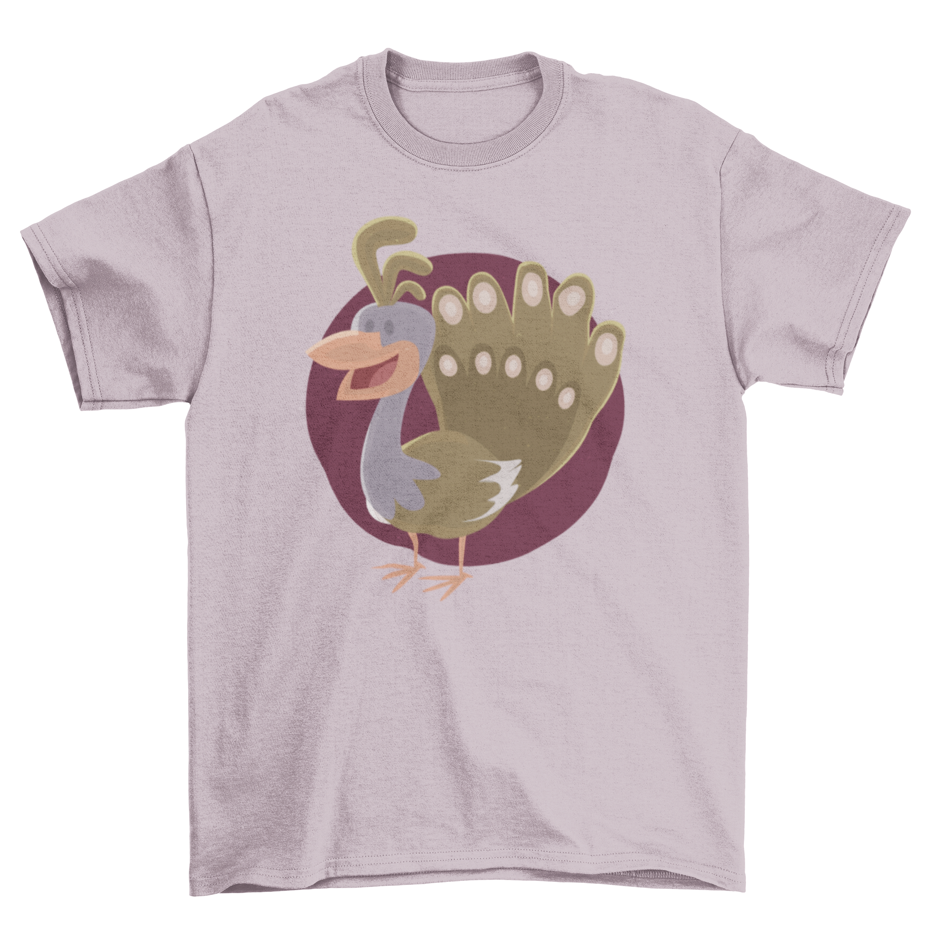 A colorful Peacock T-shirt featuring a cheerful cartoon peacock illustration, perfect for casual wear.