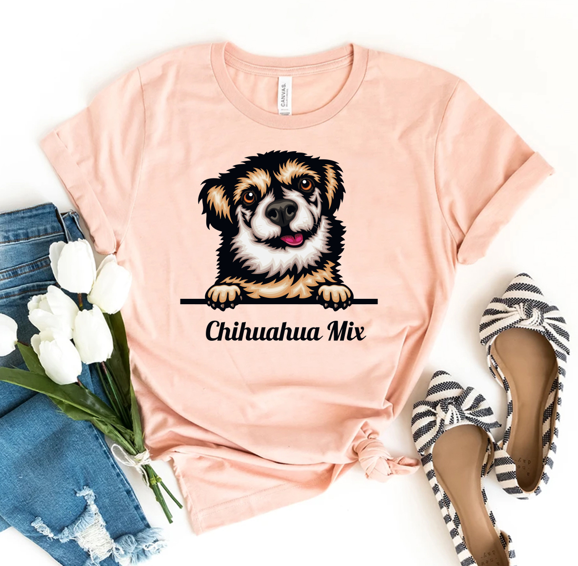 Peeking Chihuahua Mix Dog T-shirt made of premium quality cotton with a vibrant design.