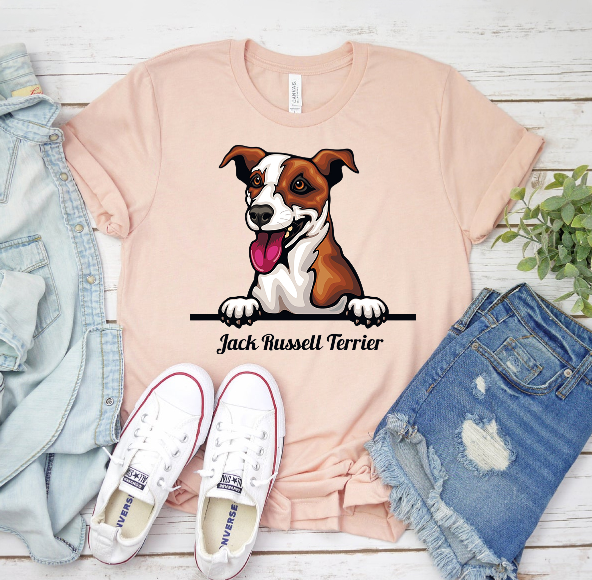 Peeking Jack Russell Terrier Dog T-shirt featuring a vibrant design on premium cotton fabric.