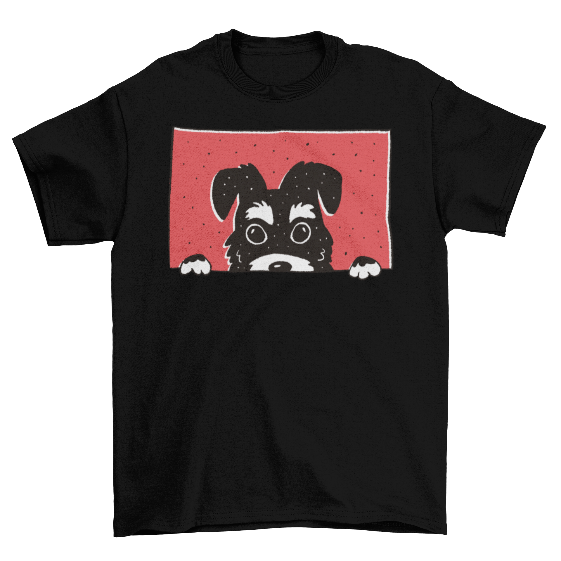 Peeking Schnauzer Dog T-shirt featuring a cute Schnauzer illustration peeking through a frame.