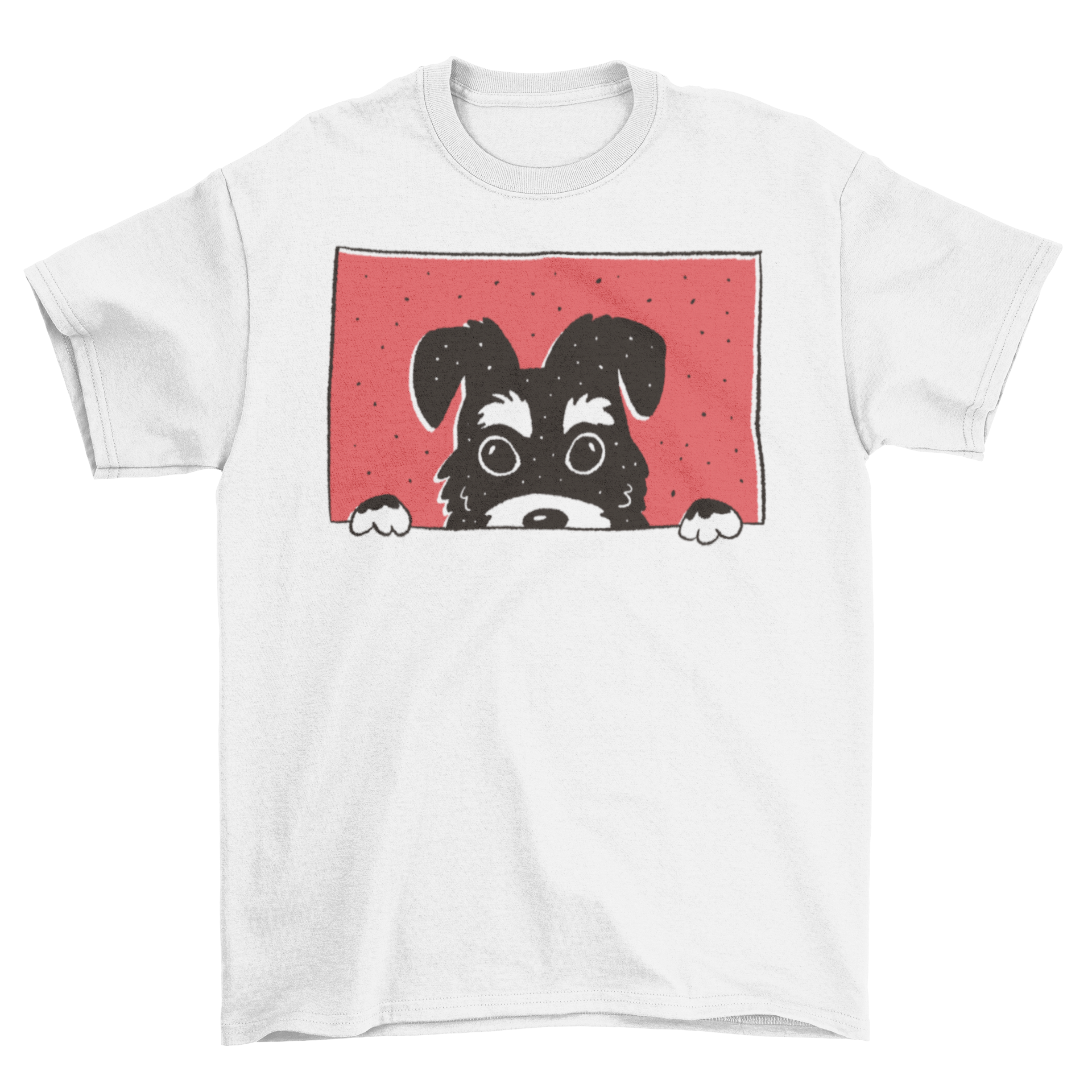 Peeking Schnauzer Dog T-shirt featuring a cute Schnauzer illustration peeking through a frame.