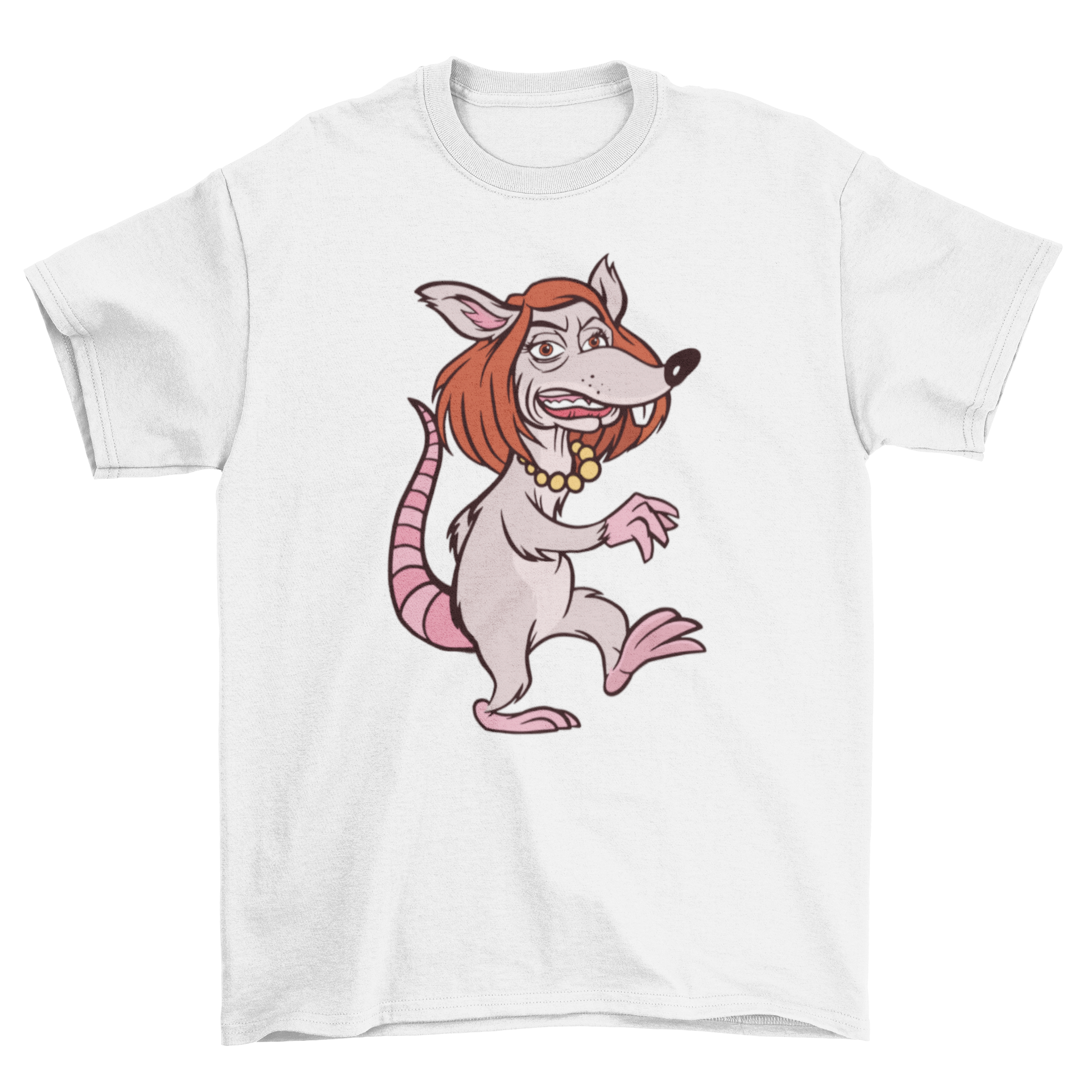 A humorous t-shirt featuring an illustration of Nancy Pelosi as a rat, showcasing a funny political design.