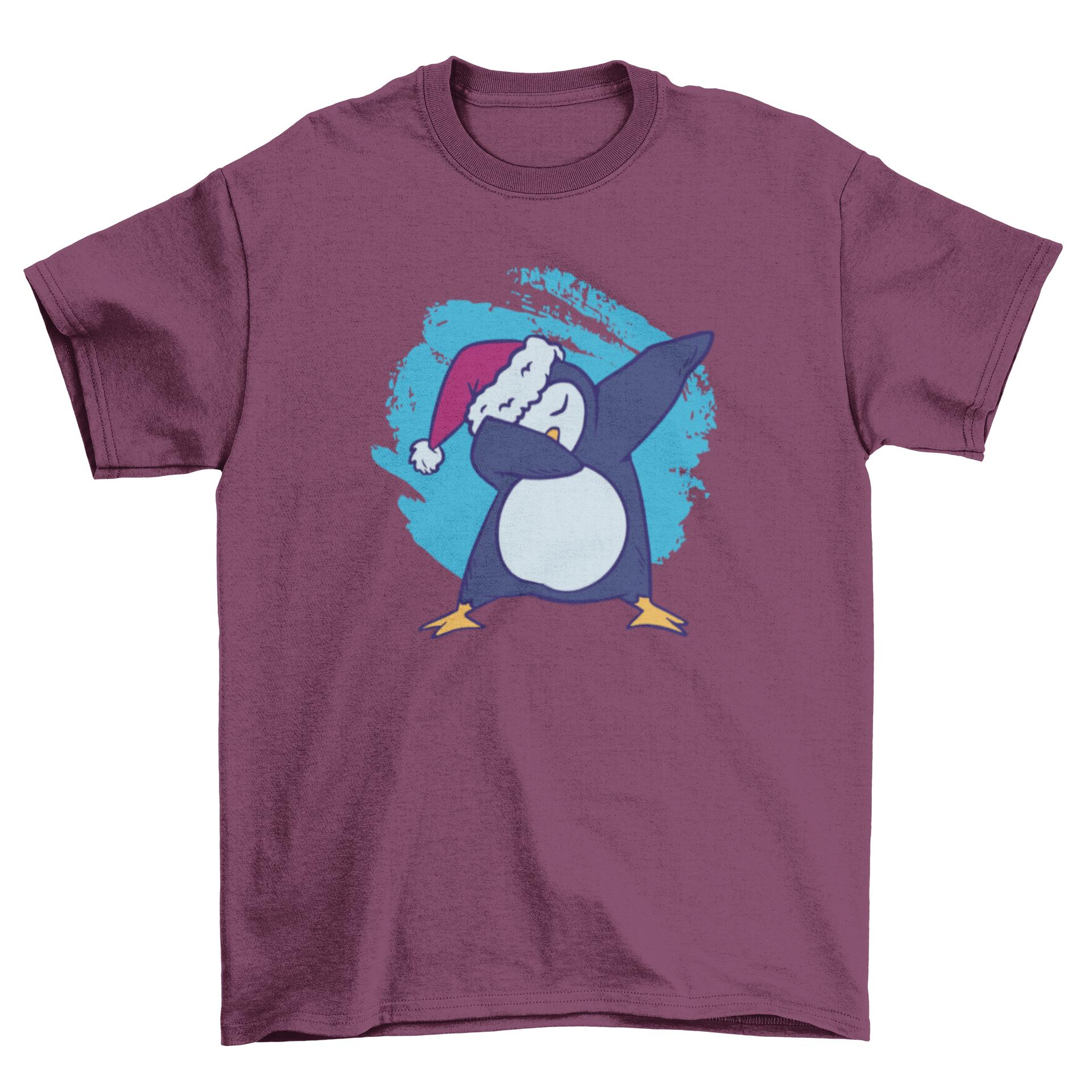 A humorous t-shirt featuring a penguin dabbing while wearing a festive Santa hat, perfect for holiday celebrations.