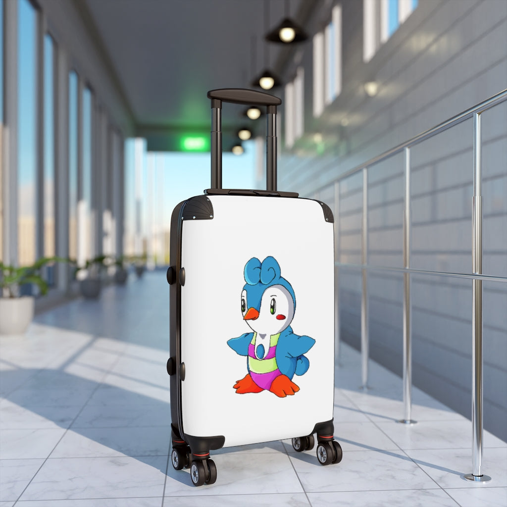 Penny Cabin Suitcase featuring a personalized design, lightweight polycarbonate front, and ABS back, with adjustable handle and 360° swivel wheels.