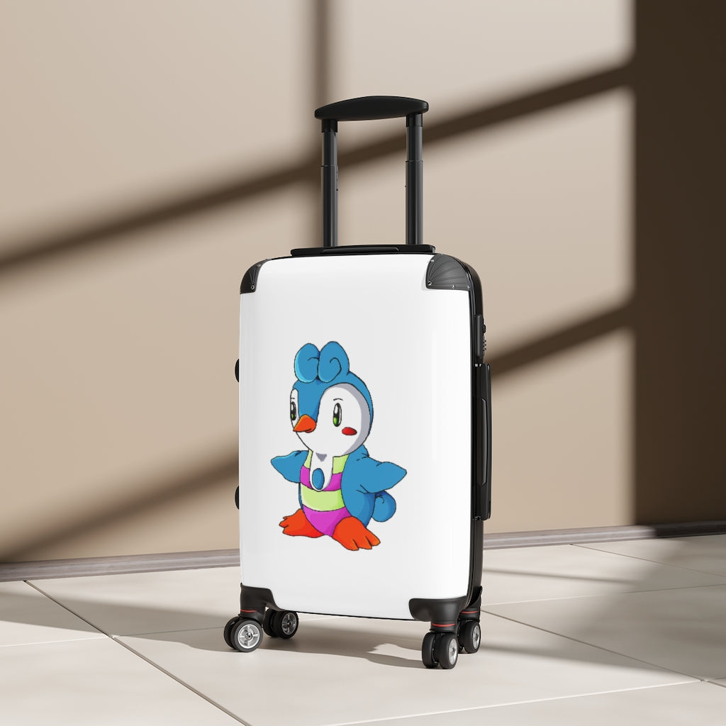 Penny Cabin Suitcase featuring a personalized design, lightweight polycarbonate front, and ABS back, with adjustable handle and 360° swivel wheels.