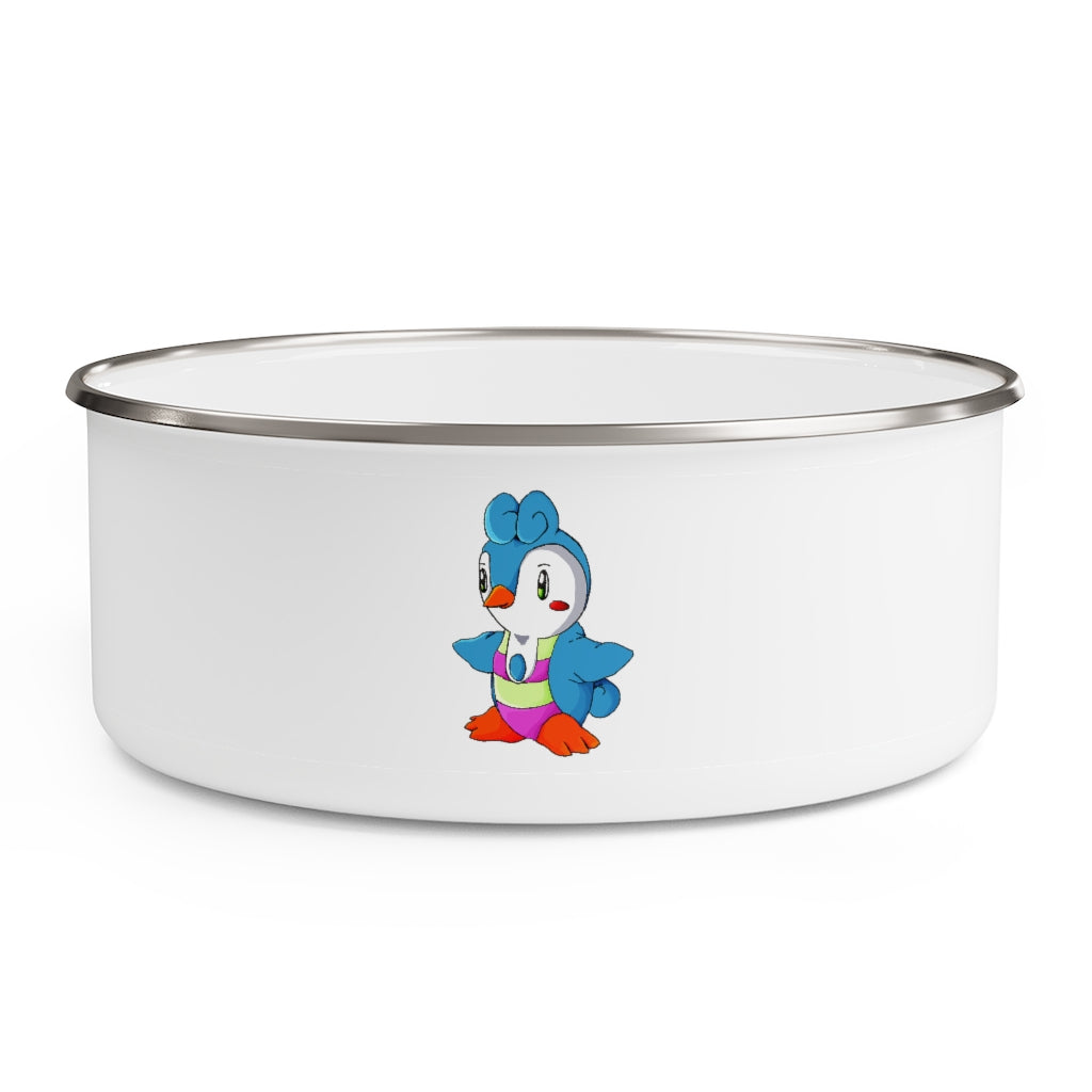 Penny Enamel Bowl in stylish design with translucent lid, showcasing its lightweight stainless steel and anti-slip backing.