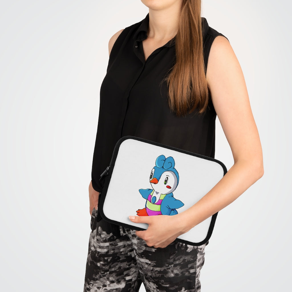 Penny Laptop Sleeve featuring a customizable front design and black polyester back, showcasing its sleek and modern look.