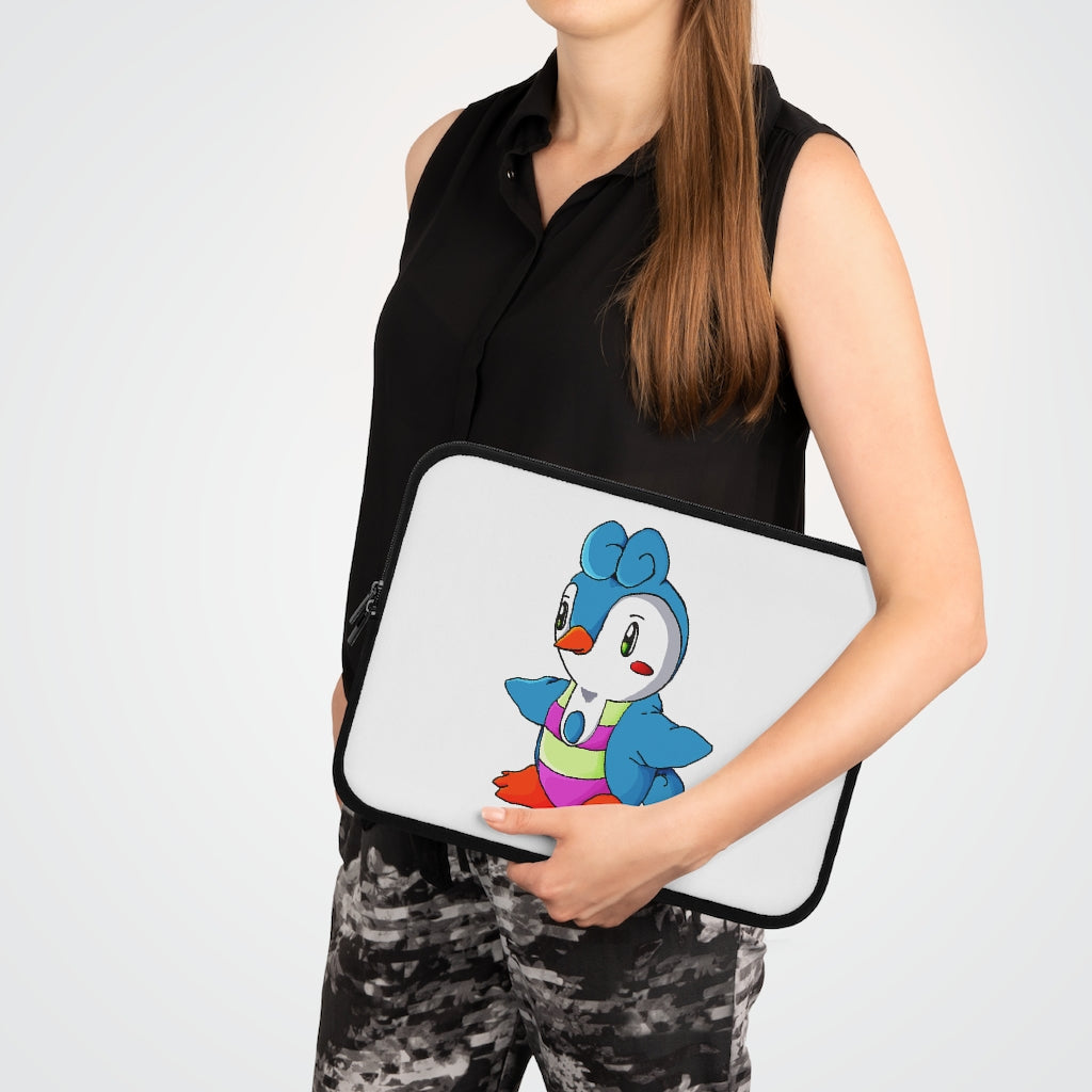 Penny Laptop Sleeve featuring a customizable front design and black polyester back, showcasing its sleek and modern look.