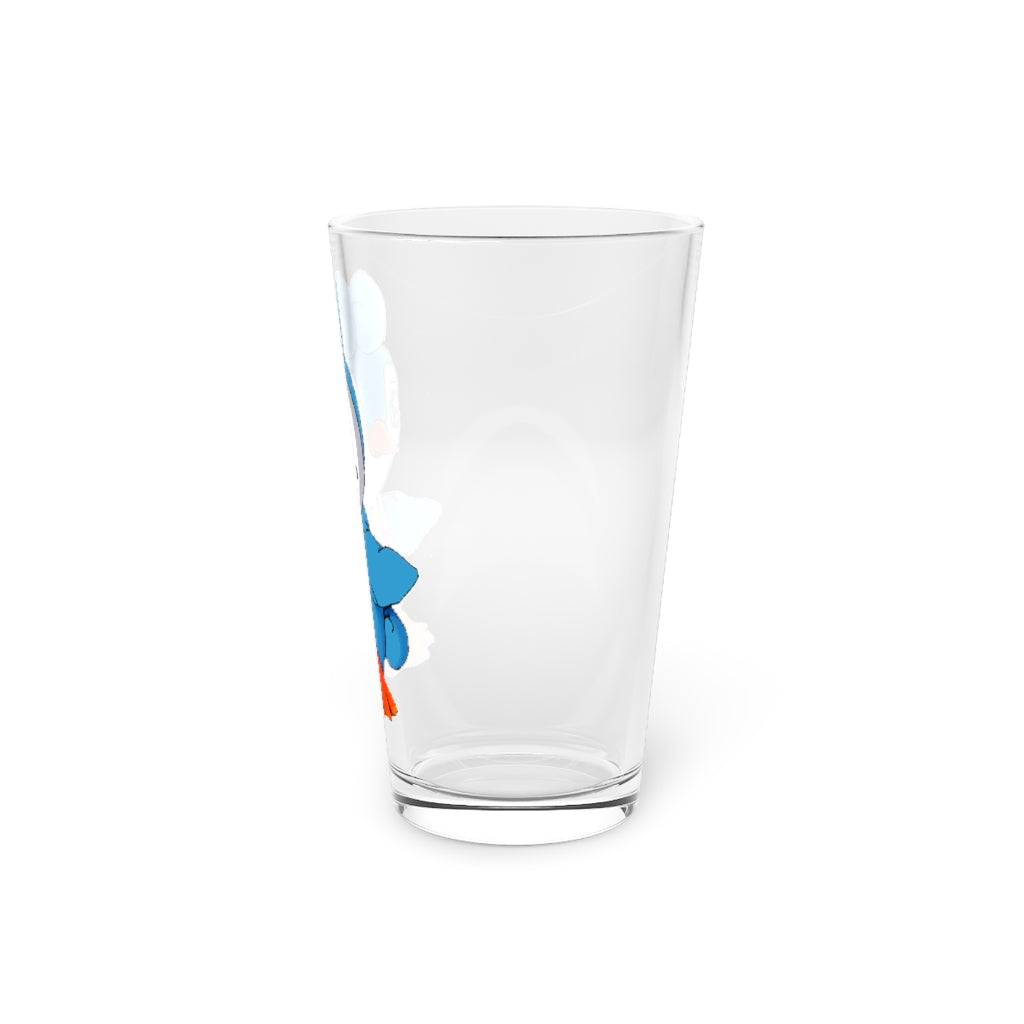 A clear 16oz Penny Pint Glass showcasing a customizable design, perfect for beverages.