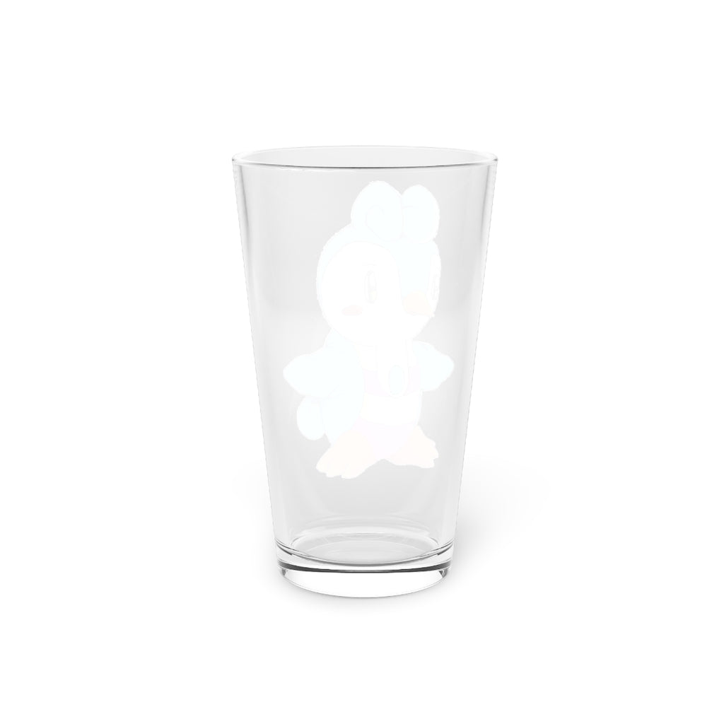 A clear 16oz Penny Pint Glass showcasing a customizable design, perfect for beverages.