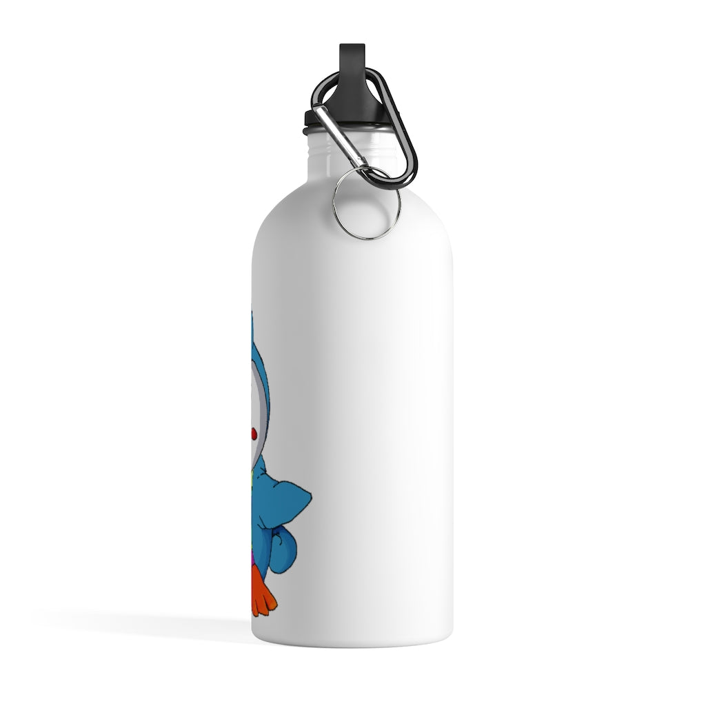 Penny Stainless Steel Water Bottle with a plastic screw top, featuring a stylish design and a carabiner attached.