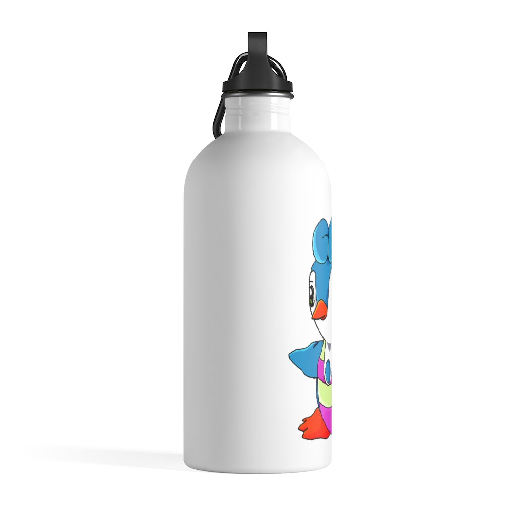 Penny Stainless Steel Water Bottle with a plastic screw top, featuring a stylish design and a carabiner attached.