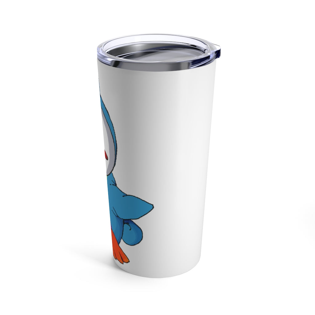 Penny Tumbler 20oz in stainless steel with a see-thru plastic lid, showcasing its sleek design and rounded corners.