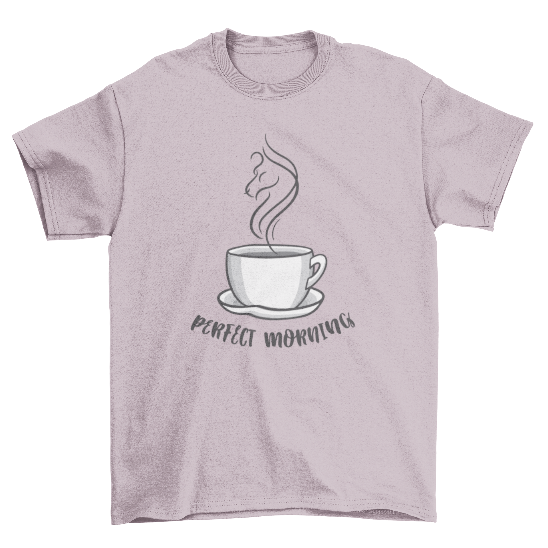 A stylish t-shirt featuring a cheerful mug design with the quote 'Perfect morning', perfect for casual wear.