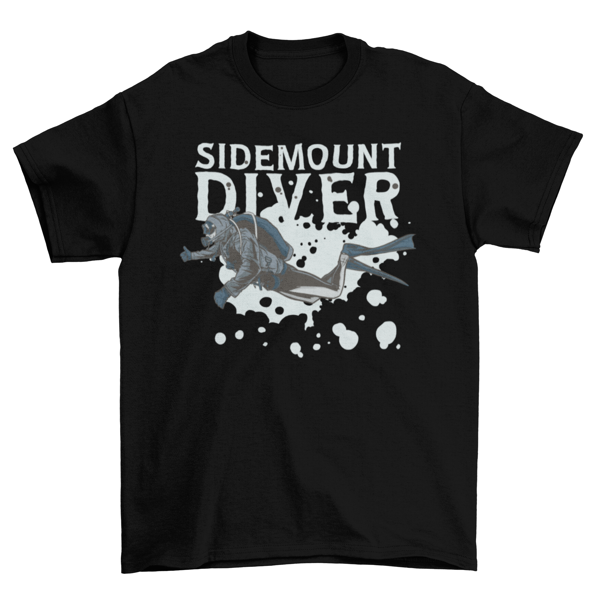 A stylish t-shirt featuring a person diving with the quote 'Sidemount Diver', perfect for ocean enthusiasts.