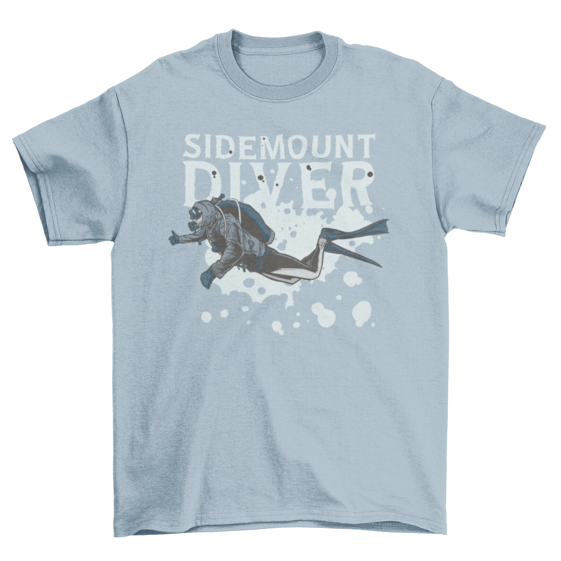 A stylish t-shirt featuring a person diving with the quote 'Sidemount Diver', perfect for ocean enthusiasts.