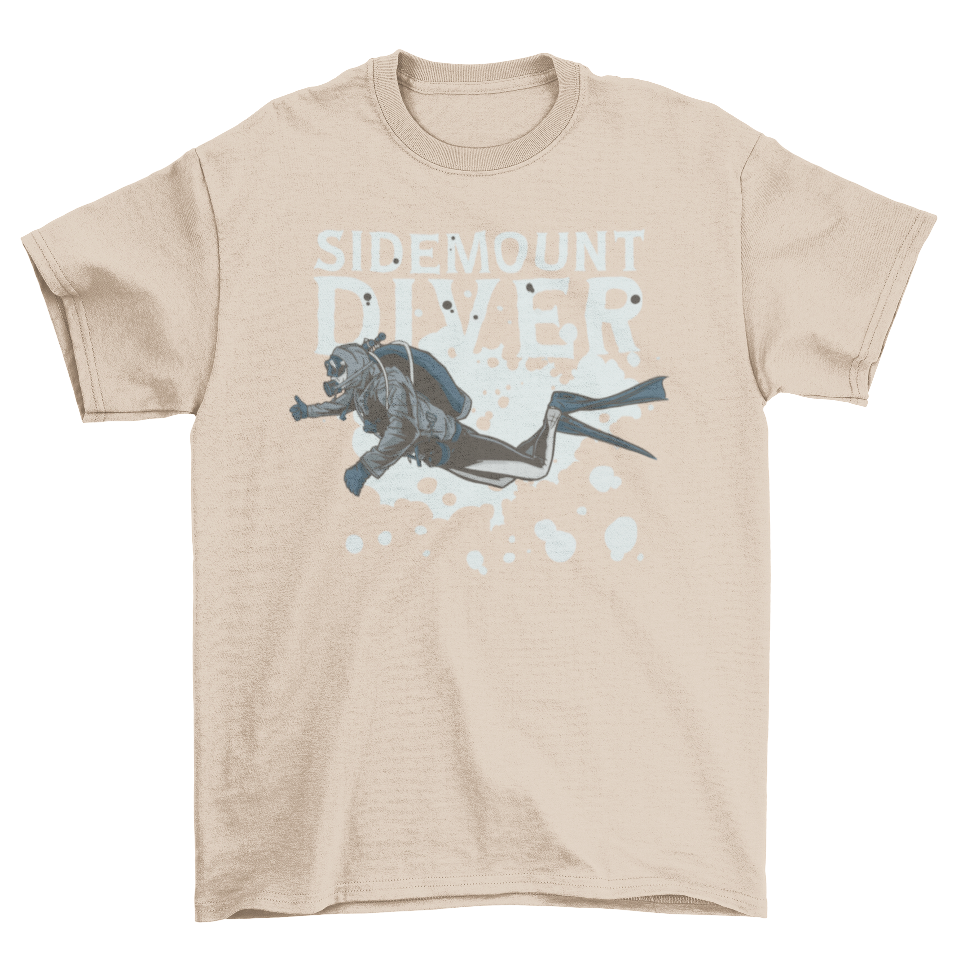 A stylish t-shirt featuring a person diving with the quote 'Sidemount Diver', perfect for ocean enthusiasts.