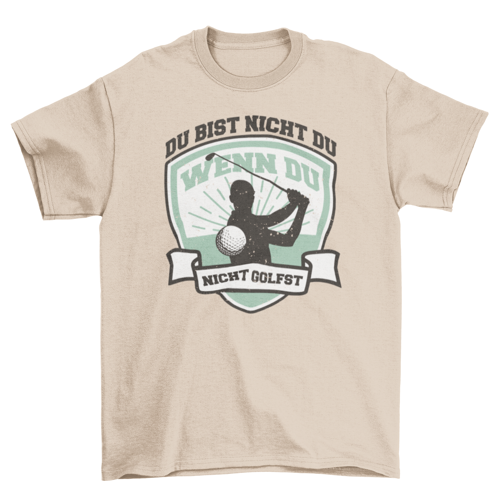 A stylish t-shirt featuring a silhouette of a golfer and a German quote about golf.