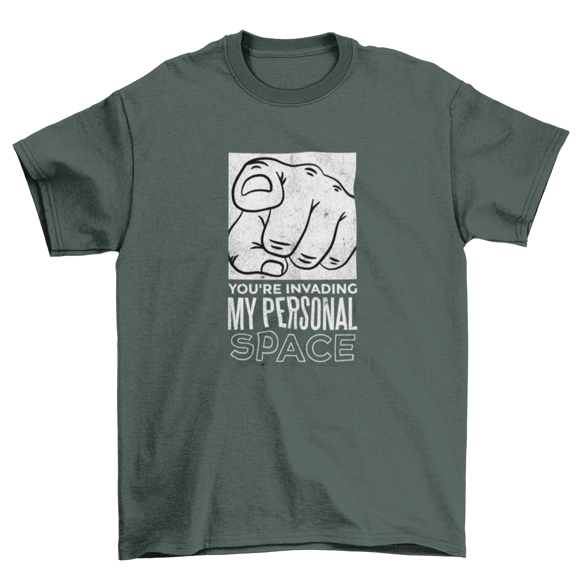 Personal Space T-shirt featuring a hand illustration and humorous caption.