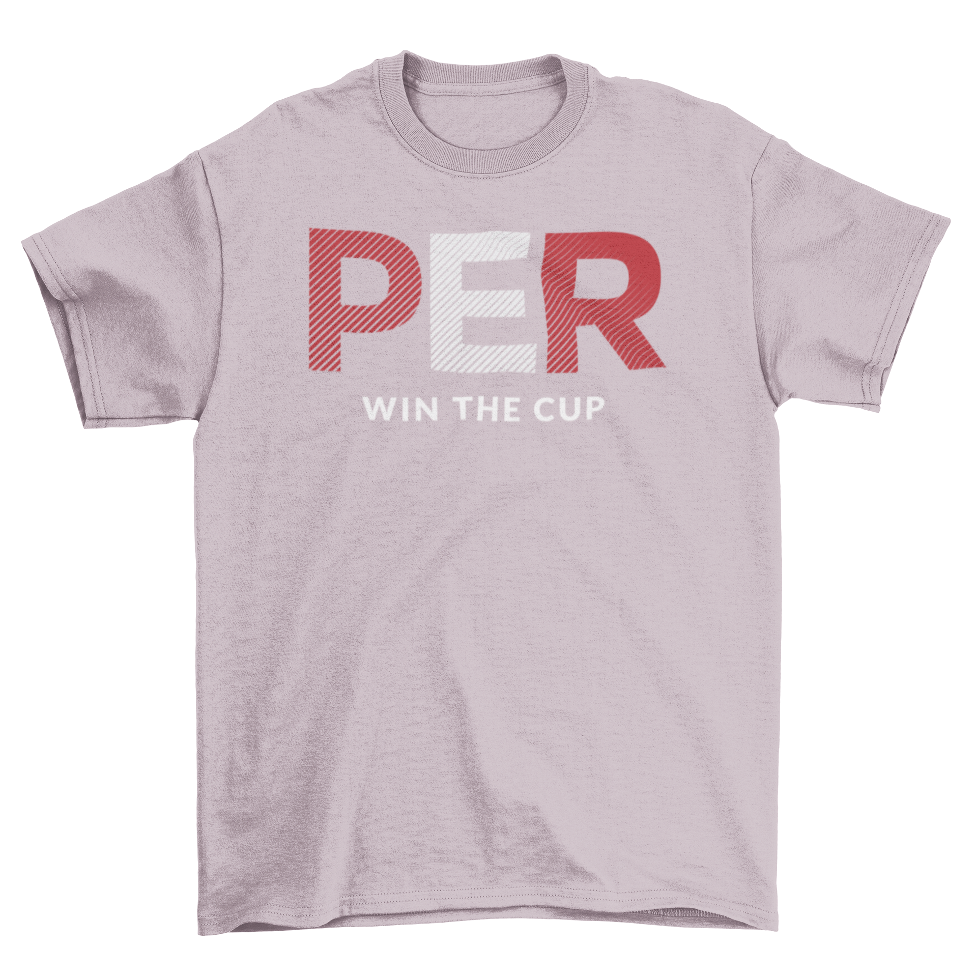 Peru World Cup t-shirt featuring PER letters with the Peru flag and win the cup caption, perfect for football fans.