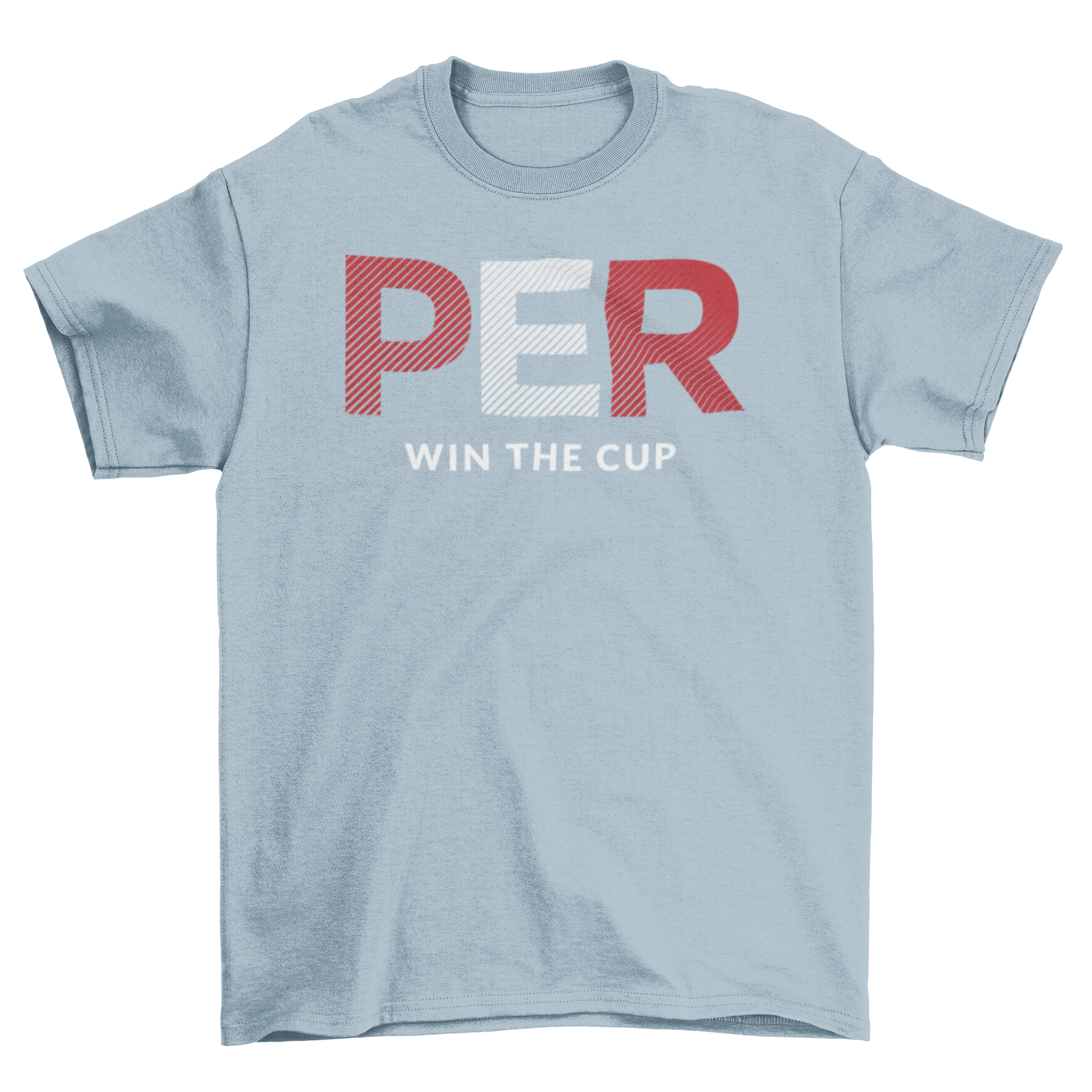 Peru World Cup t-shirt featuring PER letters with the Peru flag and win the cup caption, perfect for football fans.