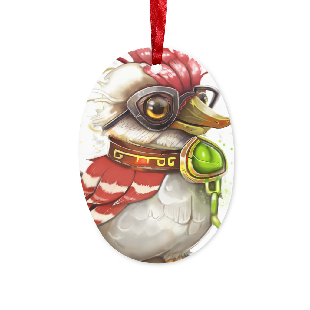 Pete the Sweet Little Bird Ceramic Hanging Ornament with red ribbon and gold string, perfect for Christmas decor or personalized gifts.