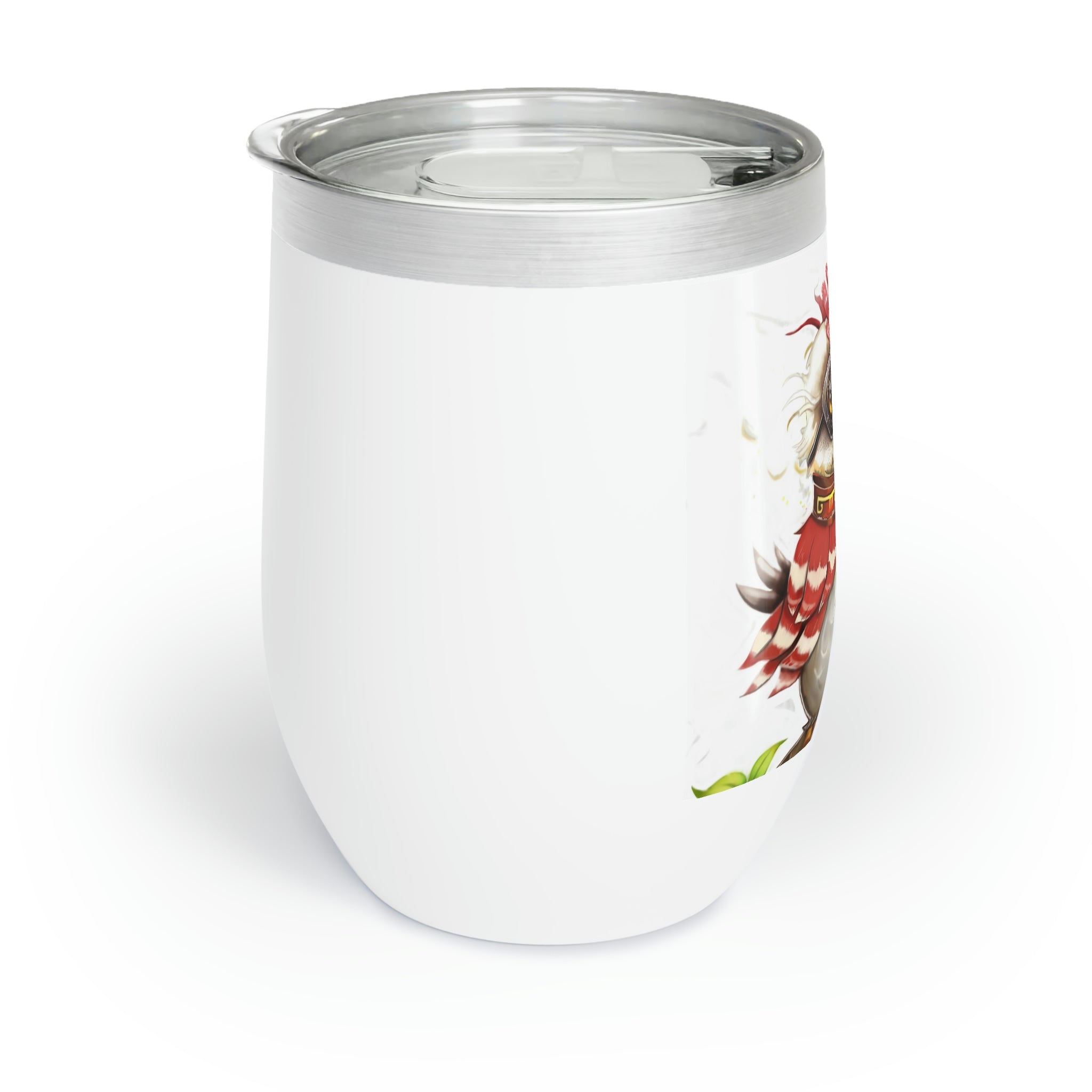 Pete the Sweet Little Bird Chill Wine Tumbler featuring a colorful design and stainless steel construction, perfect for wine lovers.