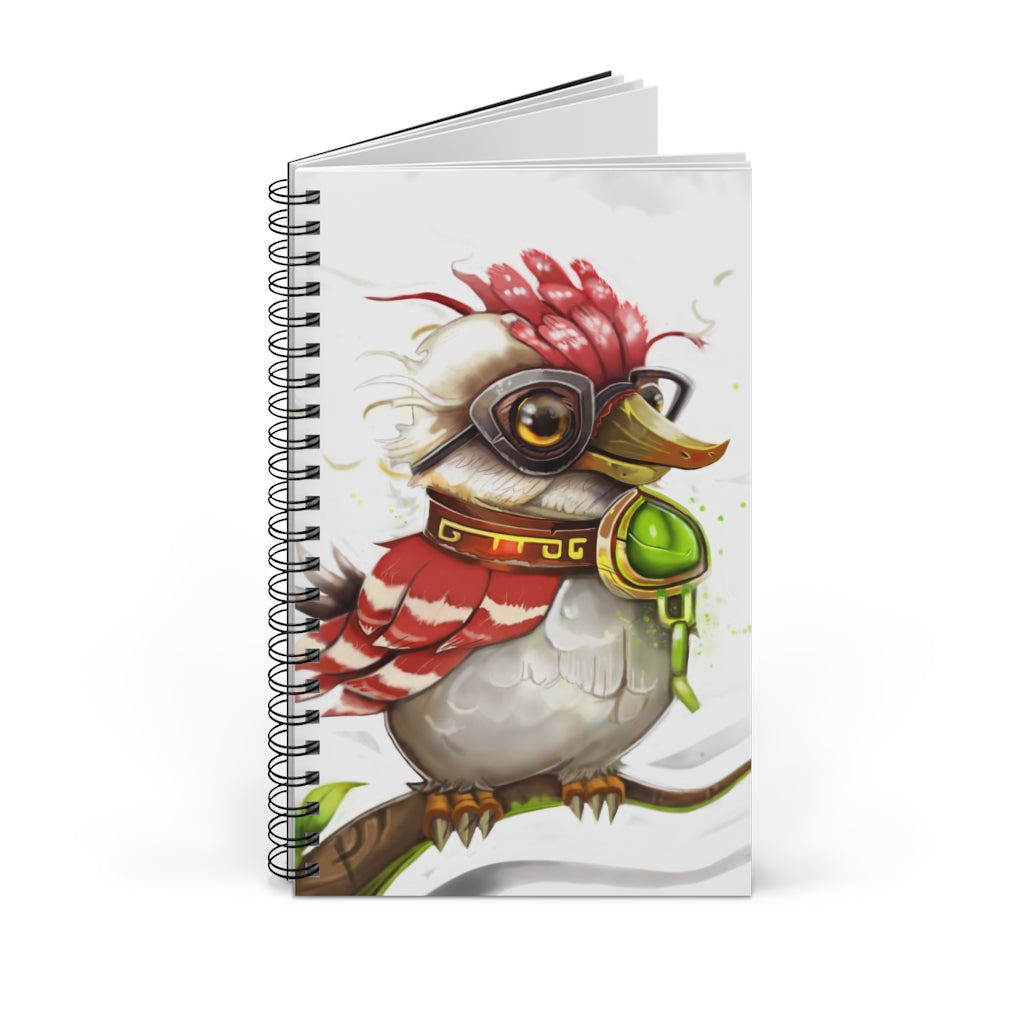 Pete the Sweet Little Bird Spiral Journal featuring a colorful front cover with an illustration of a cute bird, showcasing its spiral binding and 80 pages.