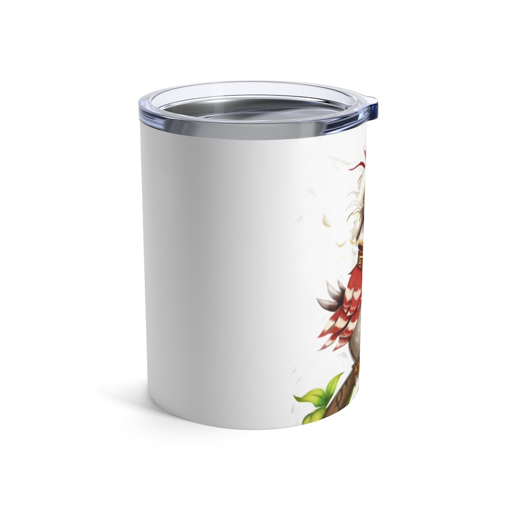 Pete the Sweet Little Bird Tumbler, a 10oz stainless steel tumbler with a see-thru plastic lid, featuring a charming bird design.