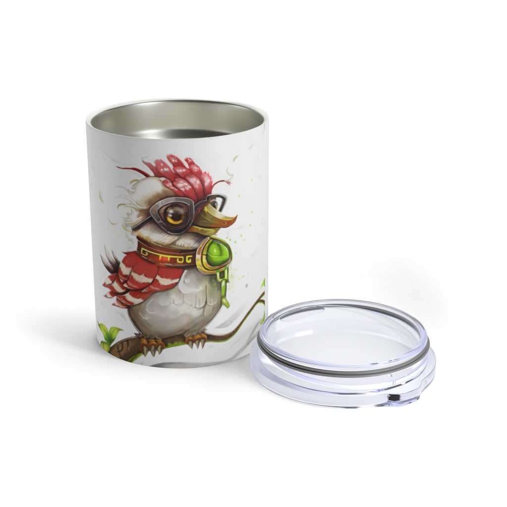 Pete the Sweet Little Bird Tumbler, a 10oz stainless steel tumbler with a see-thru plastic lid, featuring a charming bird design.