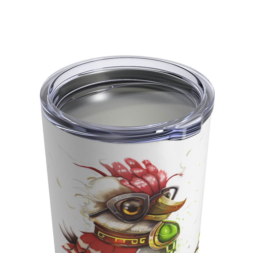 Pete the Sweet Little Bird Tumbler, a 10oz stainless steel tumbler with a see-thru plastic lid, featuring a charming bird design.