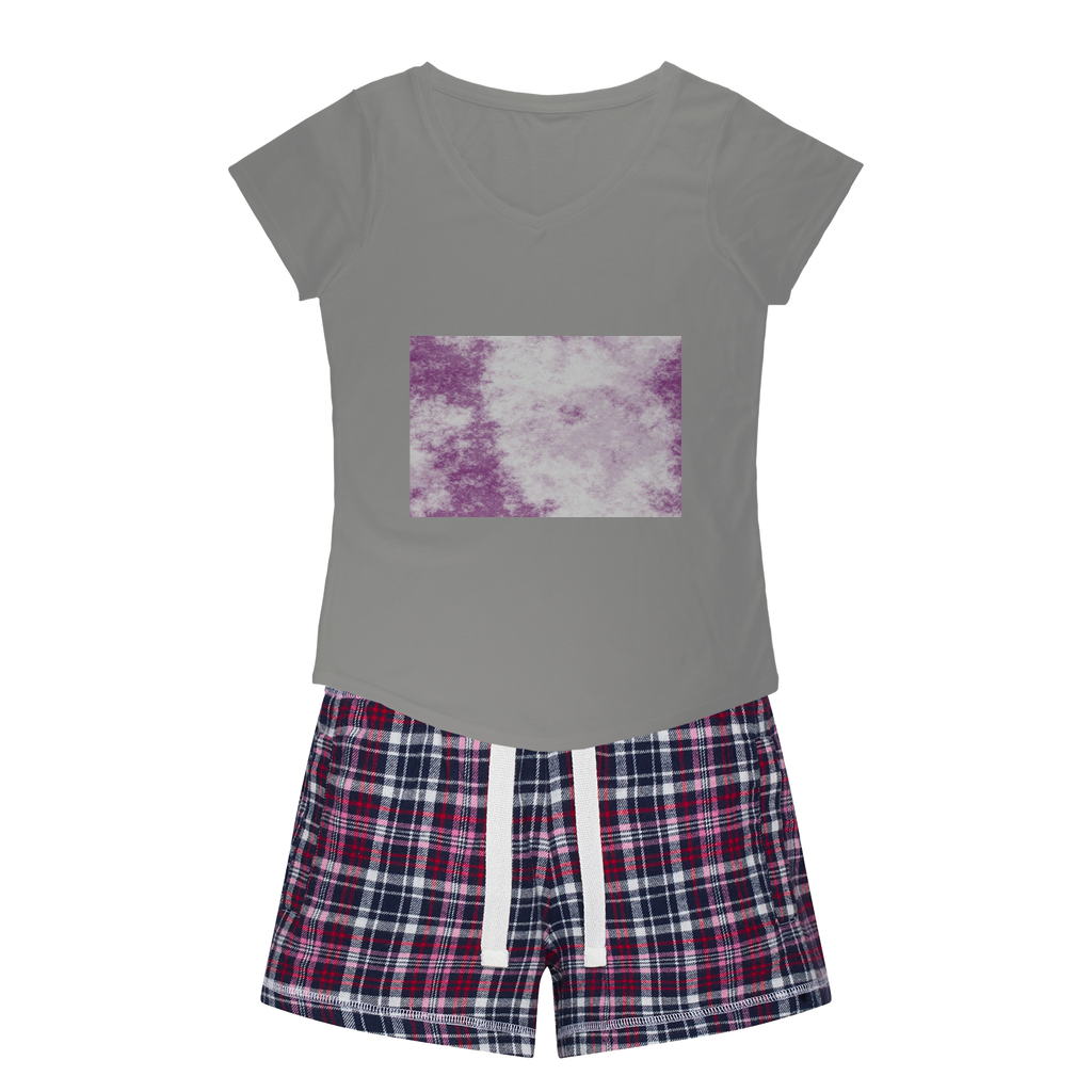 Women's Sleepy Tee and Flannel Shorts Set featuring a relaxed fit T-shirt and colorful flannel shorts, perfect for comfortable nightwear.