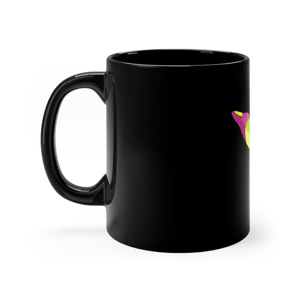 Phaff Black mug 11oz with full-wrap design and C-handle, showcasing its sleek black ceramic finish.