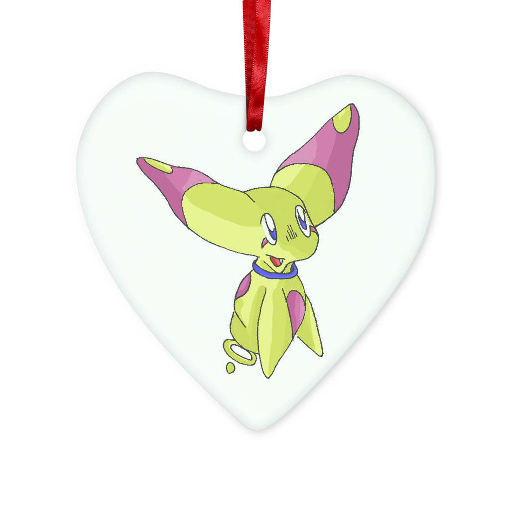 Phaff Glass Hanging Ornament in round and heart shapes, elegantly displayed with red ribbon and gold string.