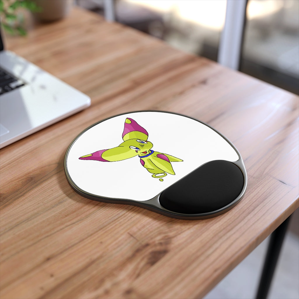 Phaff Mouse Pad with ergonomic Memory Foam wrist rest and custom-printed neoprene insert, featuring a foot-shaped black plastic base.