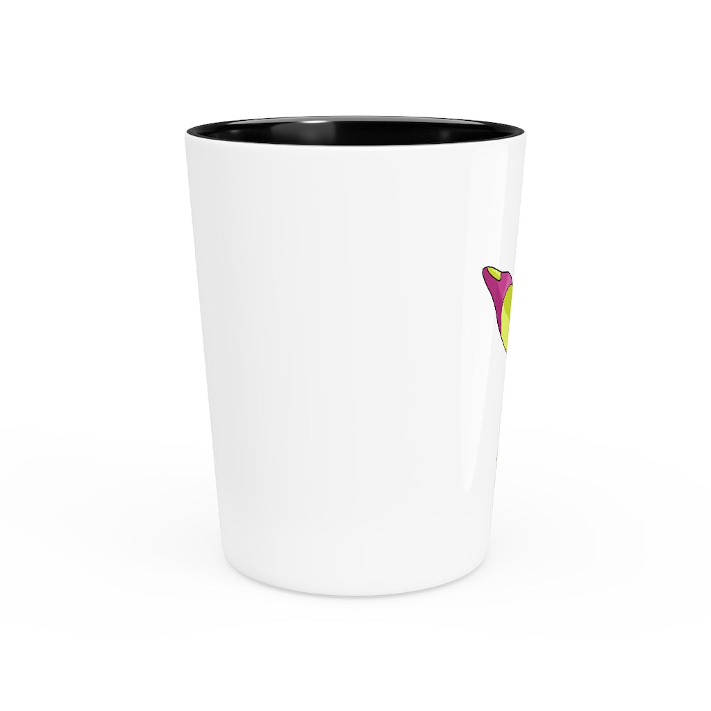 A personalized Phaff Shot Glass made of white ceramic, featuring a customizable design with a black interior.