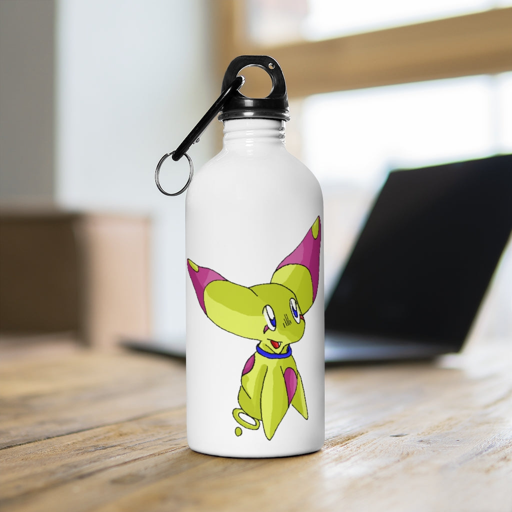 Phaff Stainless Steel Water Bottle with a plastic screw top and carabiner, showcasing its sleek design and lightweight construction.