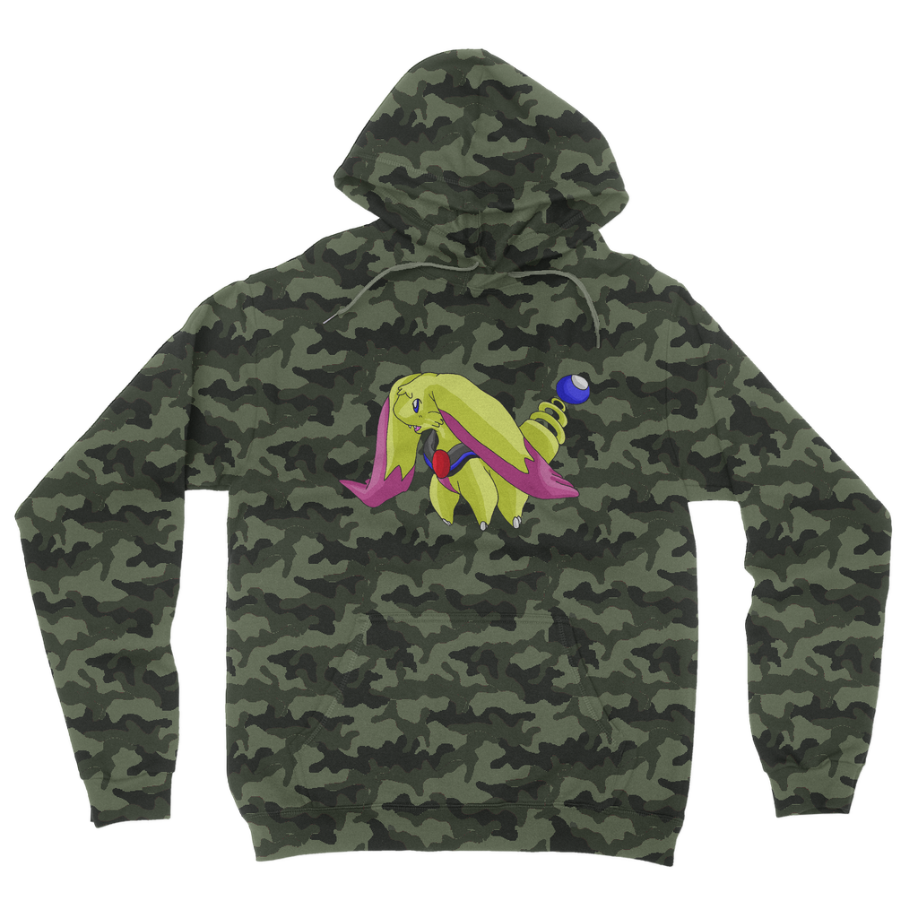 Phaffoff Camouflage Adult Hoodie showcasing all-over camo design with kangaroo pouch pocket and double fabric hood.