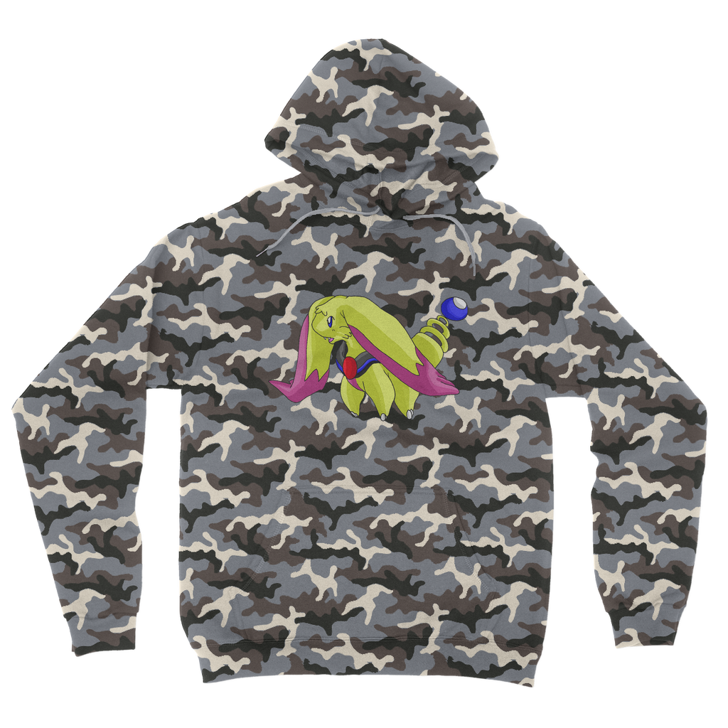 Phaffoff Camouflage Adult Hoodie showcasing all-over camo design with kangaroo pouch pocket and double fabric hood.