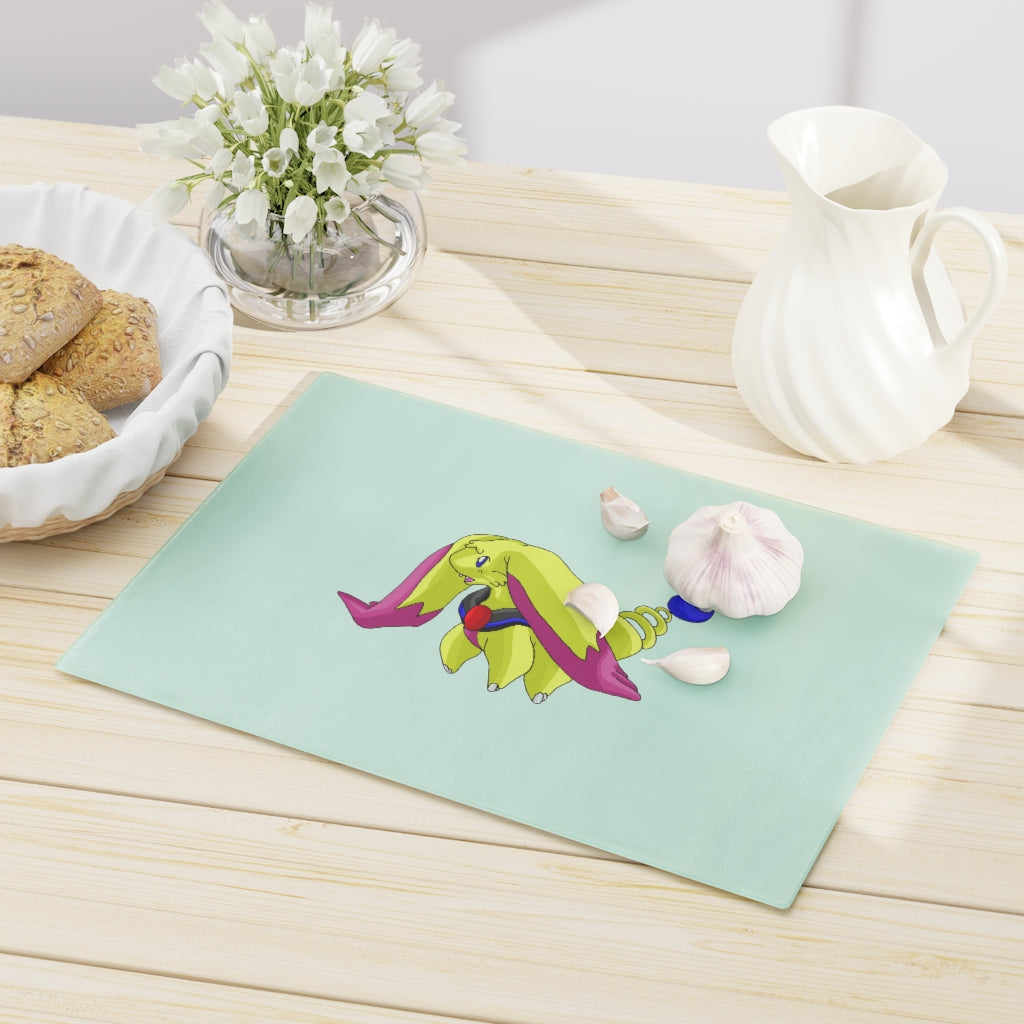 Phaffoff Cutting Board made of tempered glass with rubber dots for stability, showcasing a personalized design.