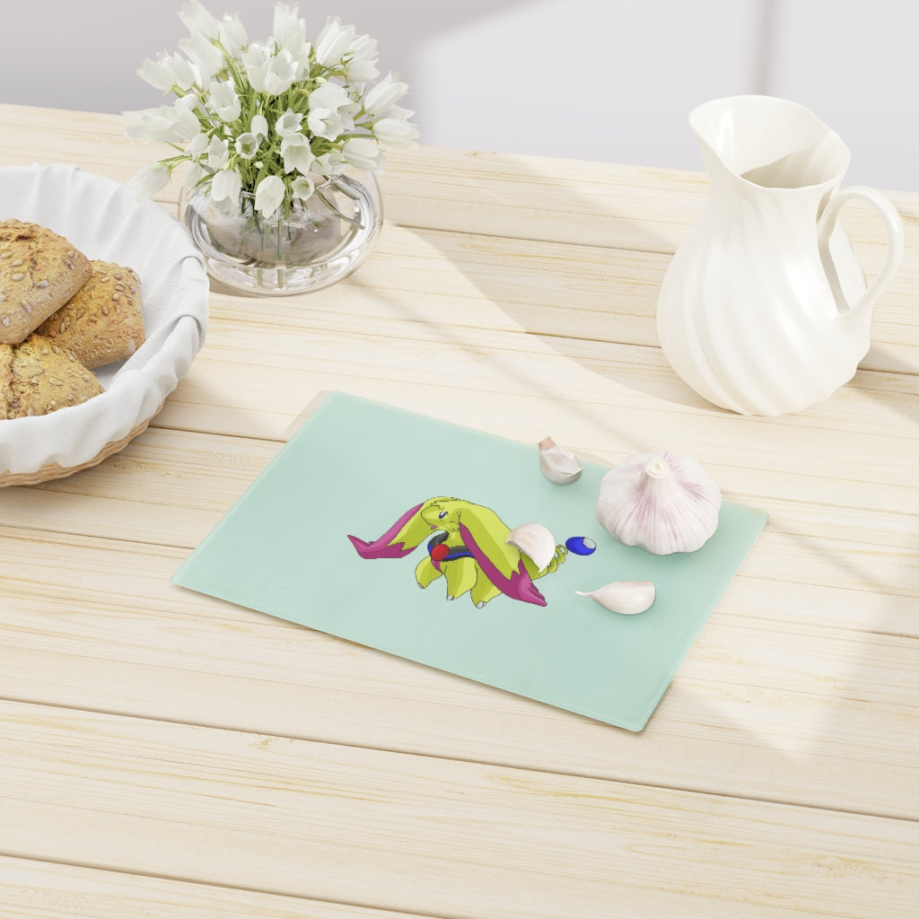 Phaffoff Cutting Board made of tempered glass with rubber dots for stability, showcasing a personalized design.