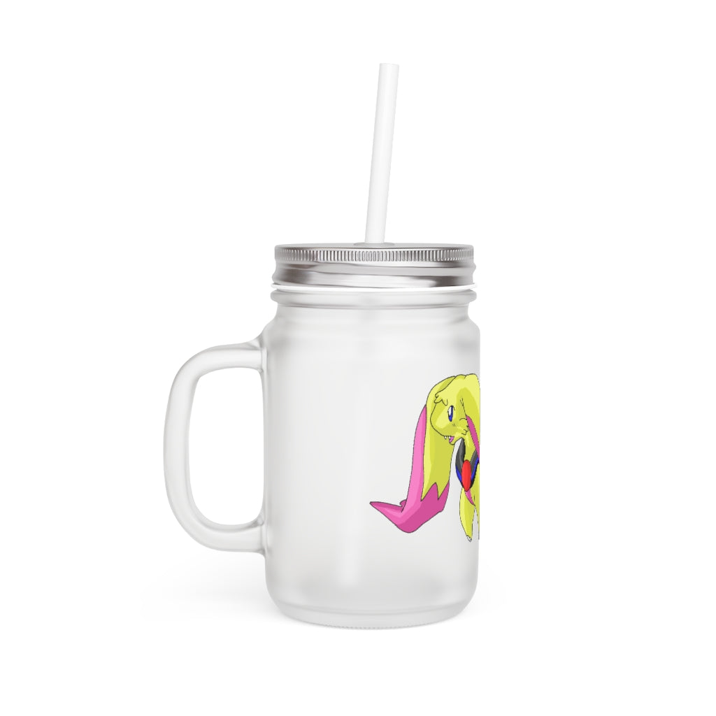 A stylish Phaffoff Mason Jar made of frosted glass, featuring a straw and lid, perfect for personalized drinks.