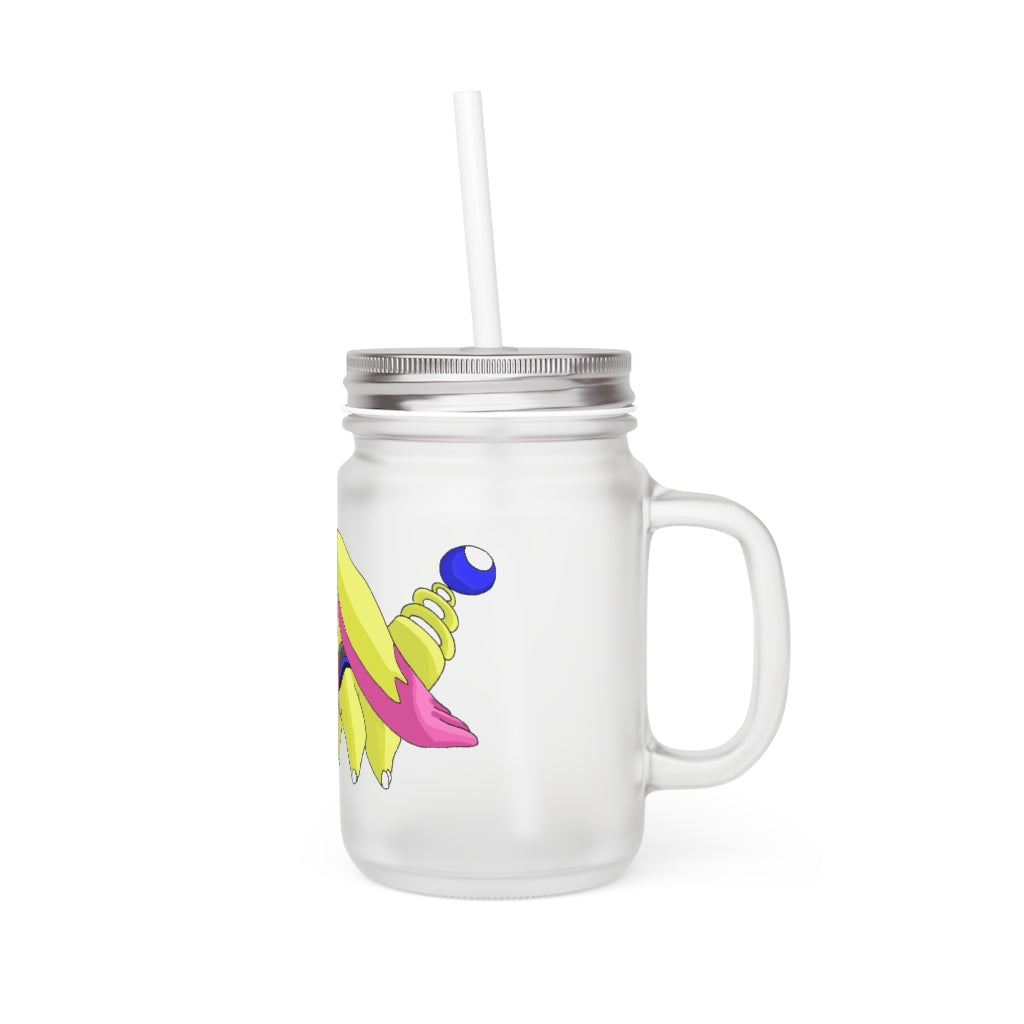 A stylish Phaffoff Mason Jar made of frosted glass, featuring a straw and lid, perfect for personalized drinks.