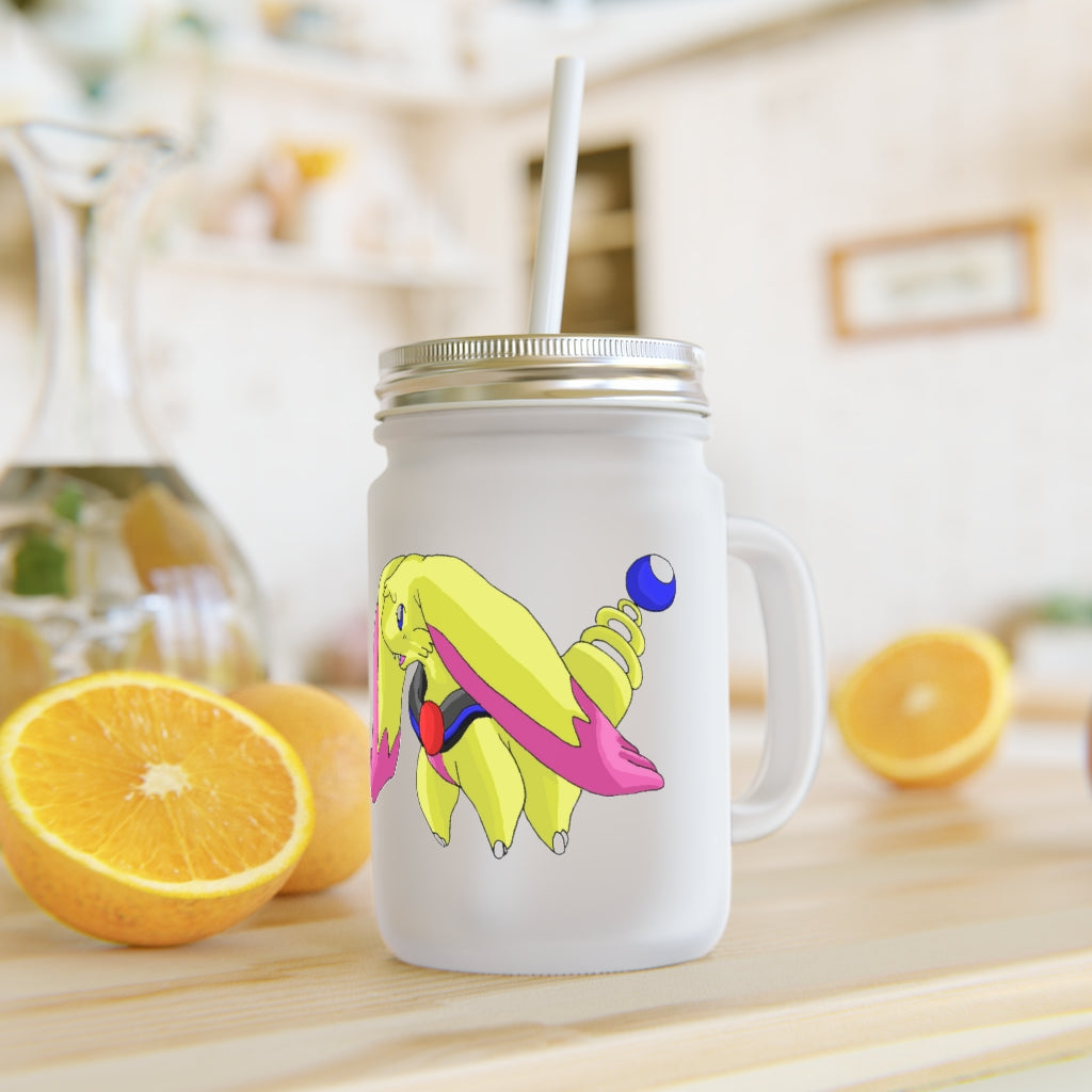 A stylish Phaffoff Mason Jar made of frosted glass, featuring a straw and lid, perfect for personalized drinks.