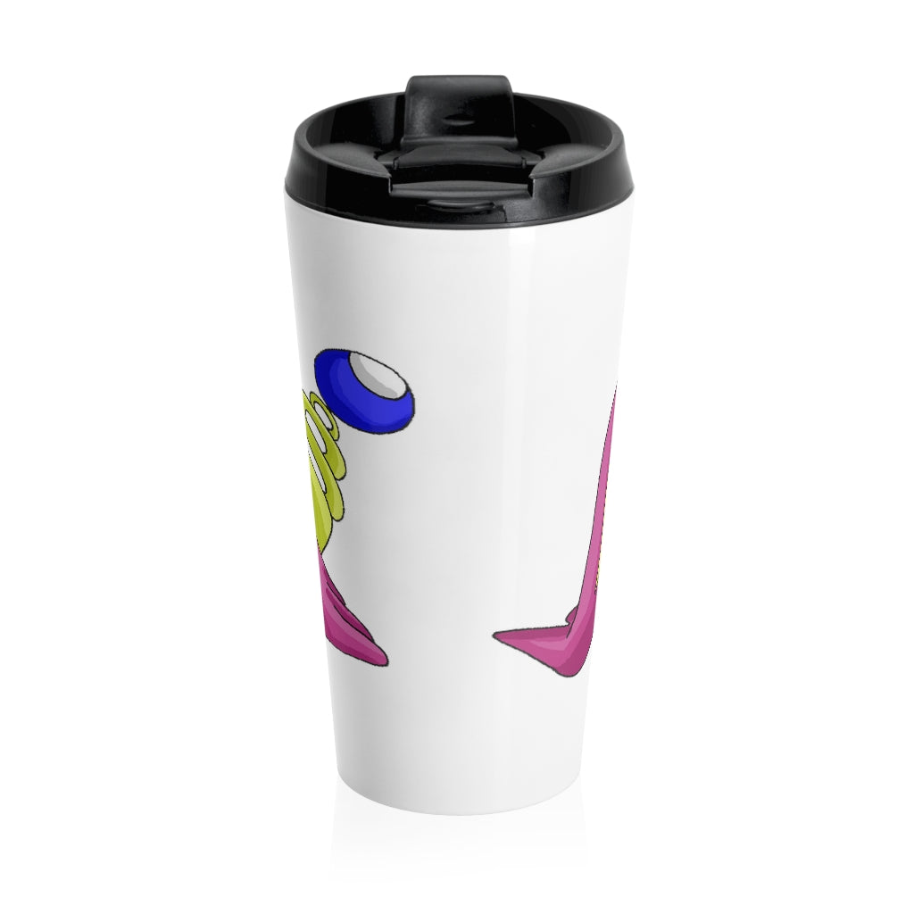 Phaffoff Stainless Steel Travel Mug with black lid, showcasing its sleek design and high-quality sublimation printing.