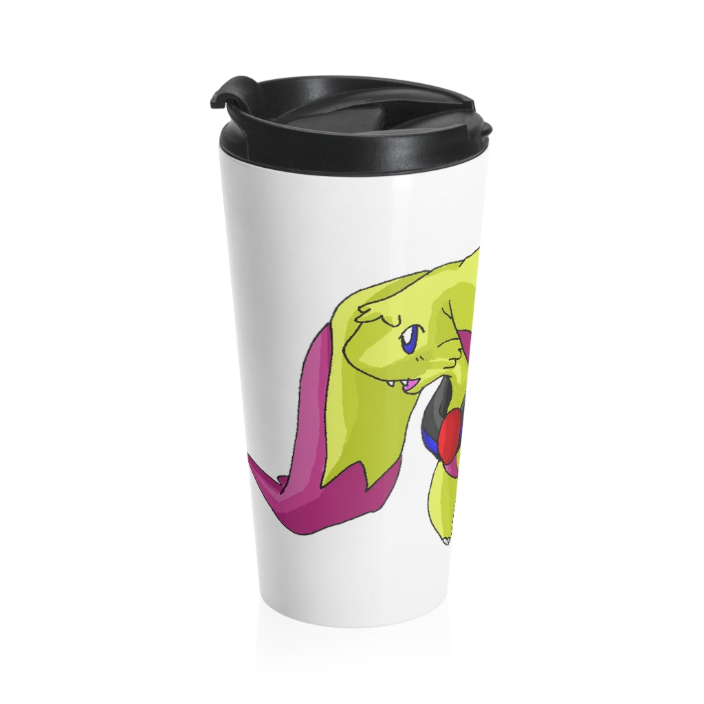 Phaffoff Stainless Steel Travel Mug with black lid, showcasing its sleek design and high-quality sublimation printing.