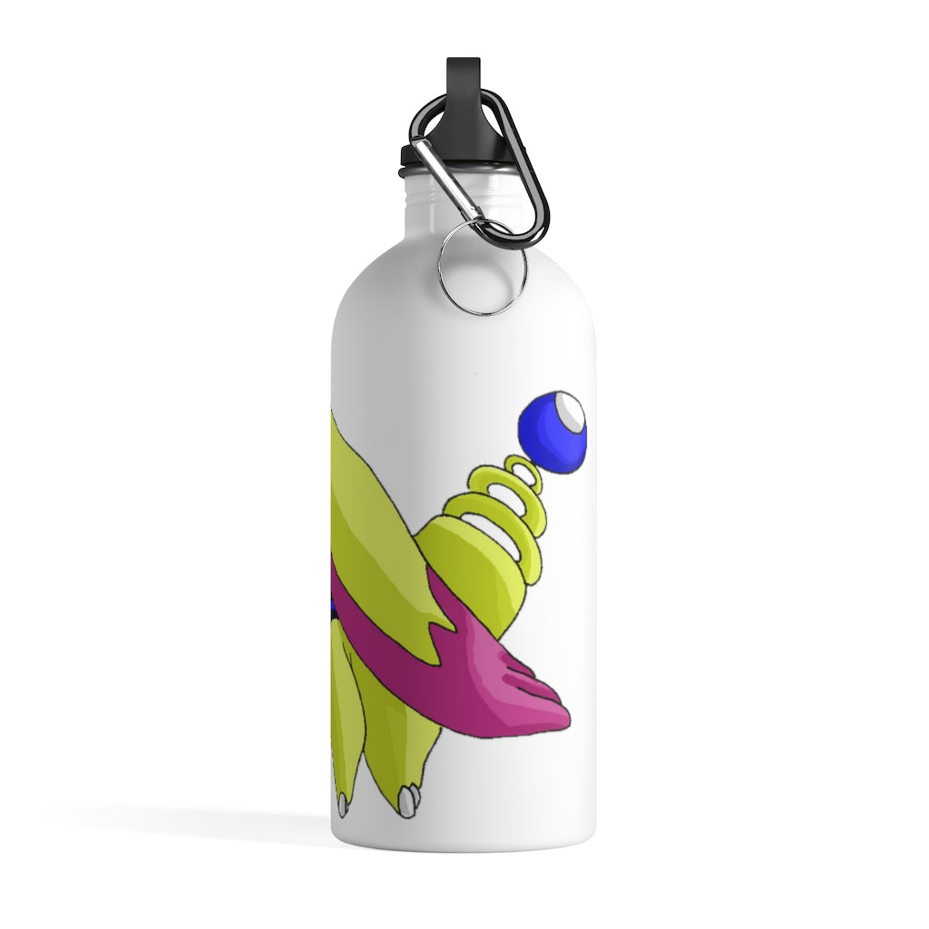 Phaffoff Stainless Steel Water Bottle with a plastic screw top and carabiner, showcasing its sleek design and quality print.