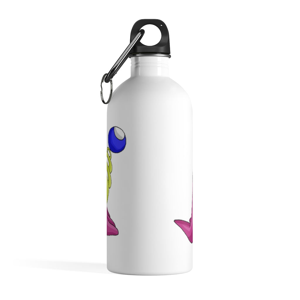 Phaffoff Stainless Steel Water Bottle with a plastic screw top and carabiner, showcasing its sleek design and quality print.