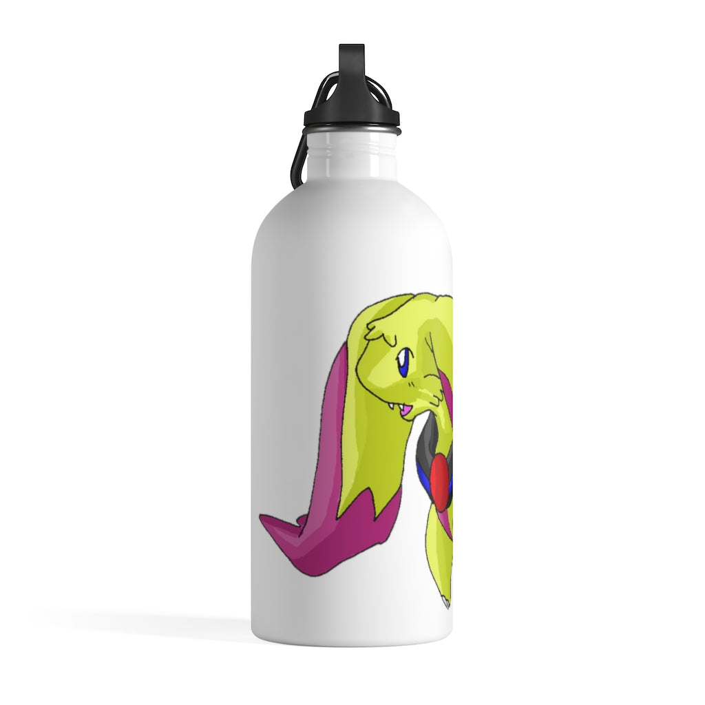 Phaffoff Stainless Steel Water Bottle with a plastic screw top and carabiner, showcasing its sleek design and quality print.